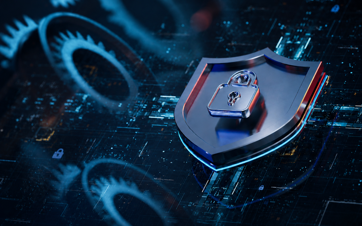 AI governance shield on a digital circuit board